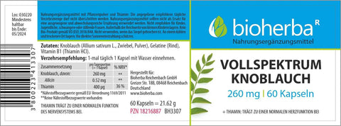 Vollspektrum Knoblauch 260 mg 60 Kapseln
